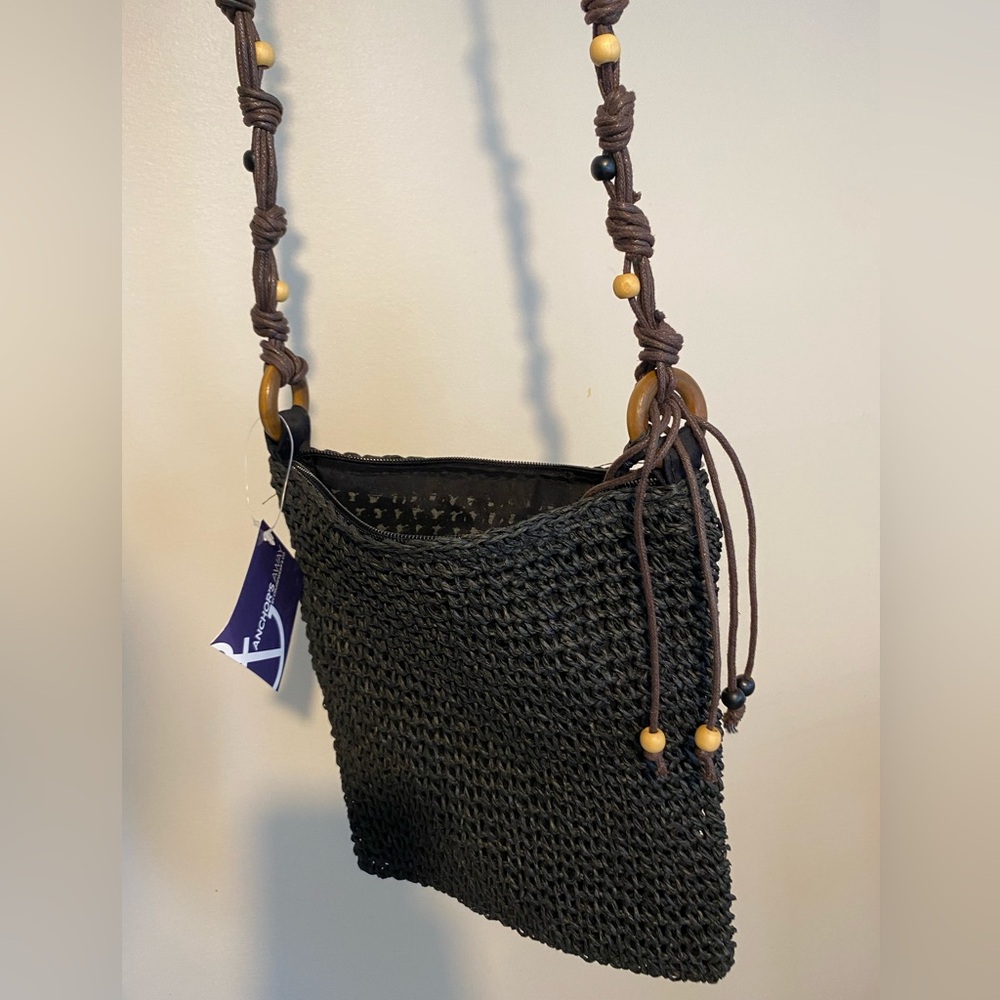 Anchor’s Away Beachy Boho Handwoven Black Crossbody Bag with Beaded Strap (BNWT)